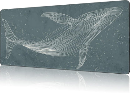 Mouse Pad Large Hand Drawn Whale Non-Slip Gaming Desk Mat with Stitched Edge Laptop Keyboard Desk Pad for Work Home Gaming (35.4 x 15.7 Inches)