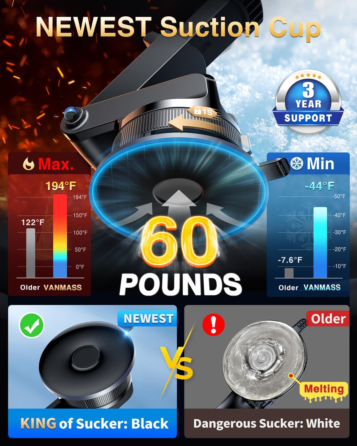 [2025 True Military-Grade] Car Phone Holder VANMASS [Upgraded Strongest Suction & Clip] Cell Phone Mount for Dashboard Windshield Vent,Truck Cradle Stand for iPhone 16 Pro Max 15 14 13 Samsung Android