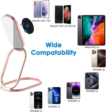 Phone Ring Holder Finger Kickstand, 360° Rotation Metal Phone Grip for Magnetic Car Mount Foldable Cell Phone Stand Compatible with Most Smartphones