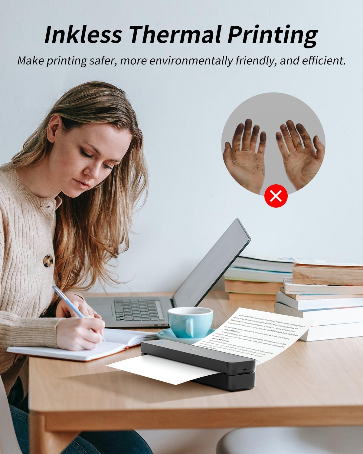 iDPRT Portable Thermal Printer, MT610 Pro Wireless for Travel, 300 DPI Bluetooth Inkless Printer Support 8.5" X 11" US Letter&A4&A5 Thermal Paper for Home, Compatible with iOS, Android, Laptop, Black