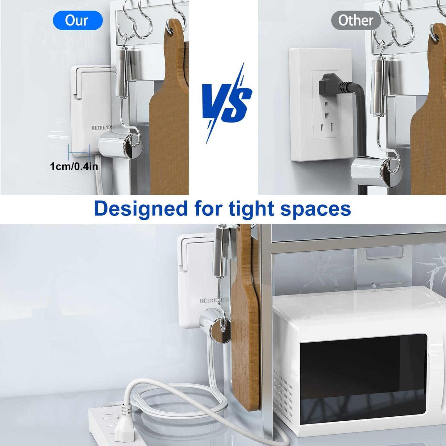 6FT Ultra-Thin Flat Plug Power Strip with 5 Outlets & 3 USB Ports | Child & Pet-Safe, 1625W, Wall-Mounted Cord Organizer, Universal Size Outlet & Plug Concealer with Cord Clips(UL Listed)