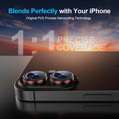 X-it 2 Pack Camera Lens Protector, Shatterproof Anti-Scratch Ultra HD Mechanical Gear Camera Protector, Anti-Glare 9H Tempered Glass Lens Protector for iPhone 16/iPhone 16 Plus, Case Friendly,BlackRed