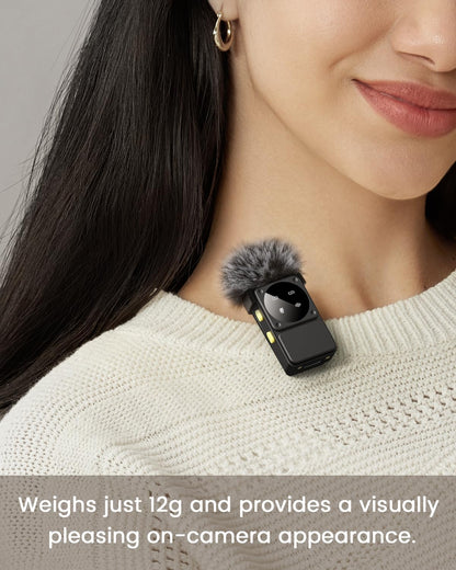 PQRQP Microphone for iPhone/iPad/Android, Mini Microphone with Noise Cancellation, 164ft Transmission, 80H Battery Life with Charging Case, Clip-On Wireless Microphones for YouTube, TikTok, Recording