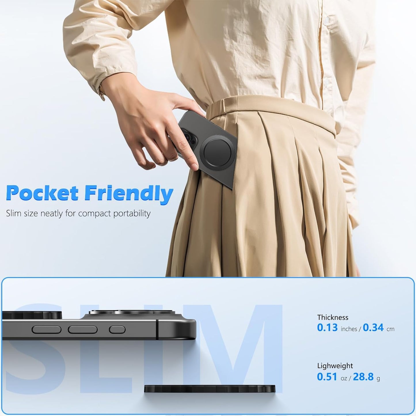 imluckies Magnetic Base Compatible with PopSocket Phone Grips and MagSafe iPhone Series Case, Removable Kindle/Phone Holder Base, Thin & Light Portable Plate, Pure Black