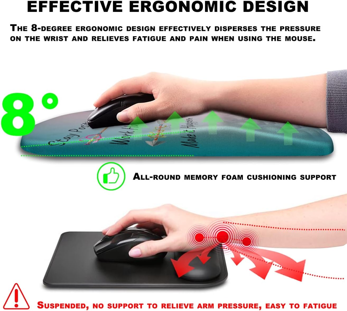 Mouse Pad Wrist Support, Ergonomic Mouse Pad with Massage Dot, Comfortable Computer Mouse Pad for Laptop, Wrist Rest Pain Relief Mousepad with Non-Slip PU Base for Office & Home, 12 x 8 in