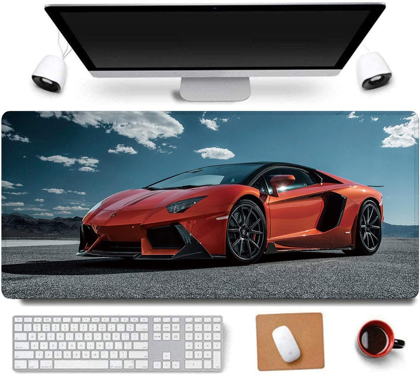 RTGGSEL 31.5x11.8 Inch Non-Slip Long Extended Large Gaming Mouse Pad with Stitched Edges XL Laptops Keyboard Mouse Mat(Lambo)