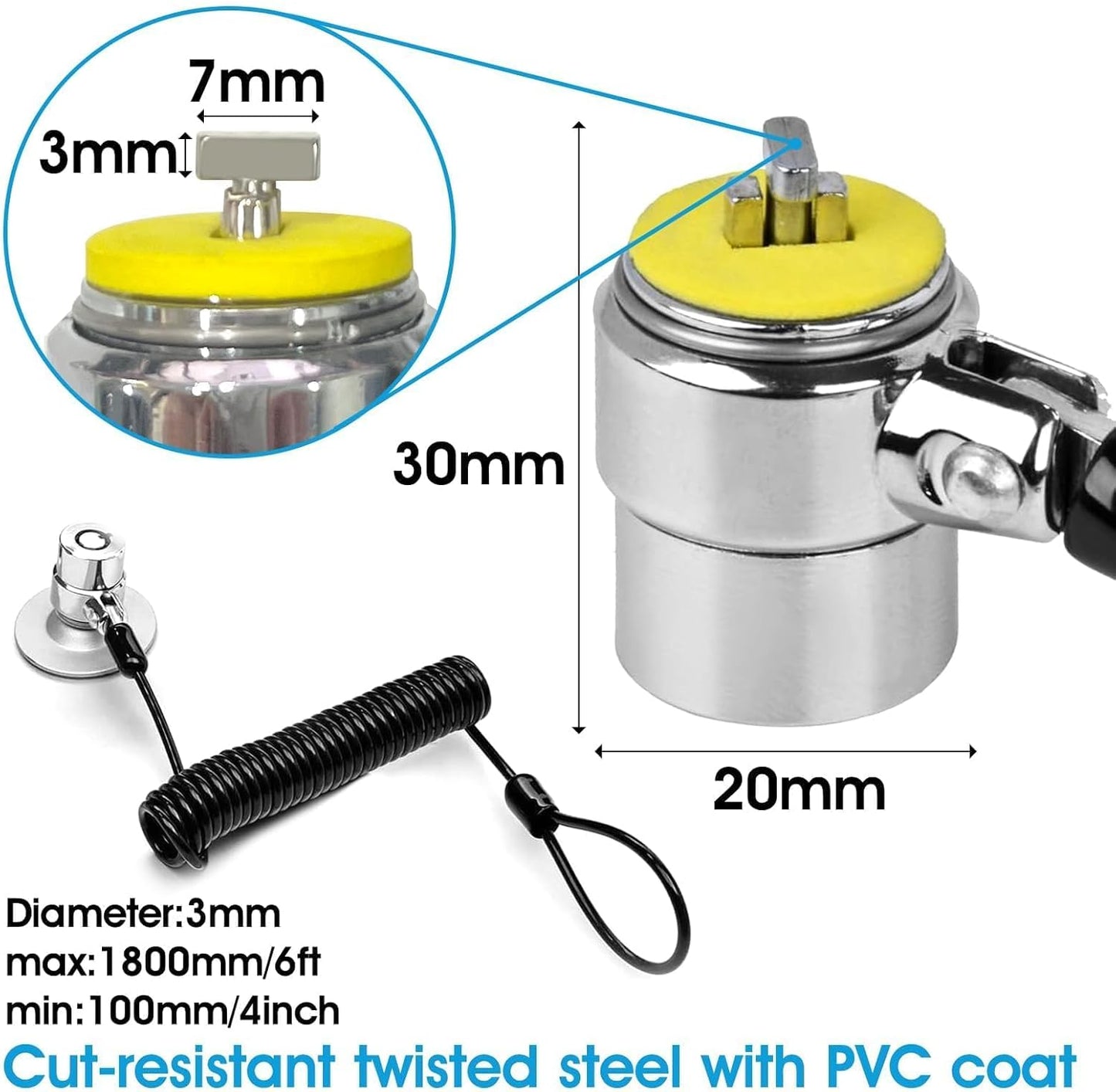 I3C Laptop Lock Cable 6ft Cut-Resistant Security Cable with 360° Rotating Lock for Wedge Slot Laptops 7x3mm Anti-Theft Computer Lock for Office, Library, Travel, Students & Business