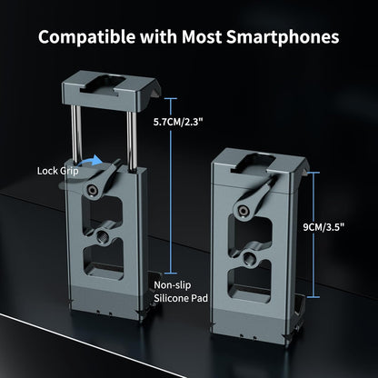 Metal Phone Tripod Mount Arca Port & Action Camera Adapter, Adjustable Smartphone Tripod Adapter Clamp Cell Phone Stand Holder Compatible with iPhone Plus PRO Max GoPro Samsung Galaxy Motorola Pixel