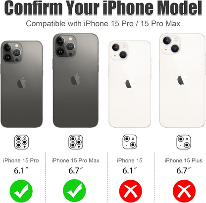 AGVEE 3+3 Camera Lens Protector for iPhone 15 Pro 6.1" / 15 Pro Max 6.7", Brushed Metal Ring 9H Tempered HD Glass Camera Protector Cover Film, Black