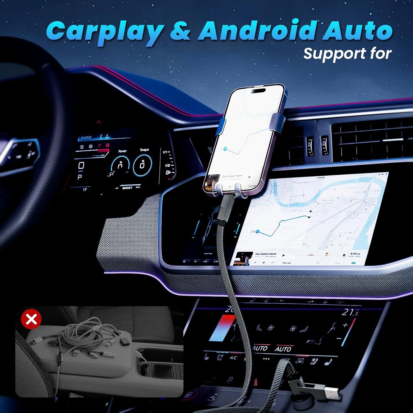 Travel Essentials 240W USB C Cable,4 in 1 Charging Cable Fast Charging Cords with E-Mark Chip,Multi USB Cable for iPhone 16 15 iPad MacBook Pro Air Samsung S25 Switch