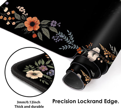 Galdas Gaming Mouse Pad XXL XL Large Long Extended Big Mousepad Non-Slip Rubber Keyboard Desk Pad with Stitched Edges for Laptop Home Office (31.5x11.8x0.08 Inch)-Floral Flower