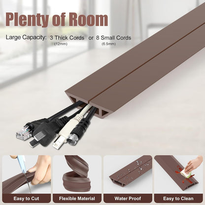 Eapele 10 ft Floor Cord Cover Heavy Duty Cable Protector, Cord Covers for Wires on Floor, Floor Cable Cover Easy to Unroll Prevent Trip Hazard for Home Office or Outdoor Settings (Brown - 2pcs)