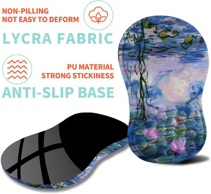 Ergonomic Mouse Pad Wrist Support with Memory Foam Massage Bulge, Carpal Tunnel Pain Relief Mousepad Wrist Rest for Mouse(12x8 inch, Lotus Pond)