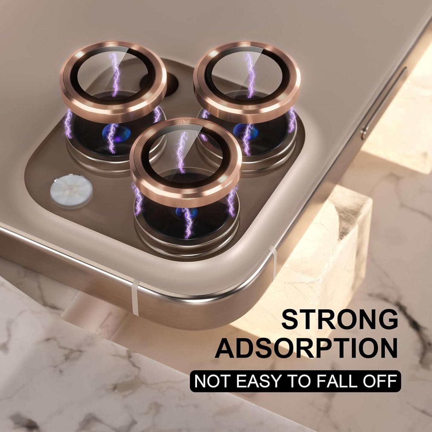 Choiche Compatible for iPhone 16 Pro/iPhone 16 Pro Max Camera Lens Protector, 9H Tempered Glass Camera Cover Screen Protector Metal Ring Decoration Accessories(Titanium Desert)