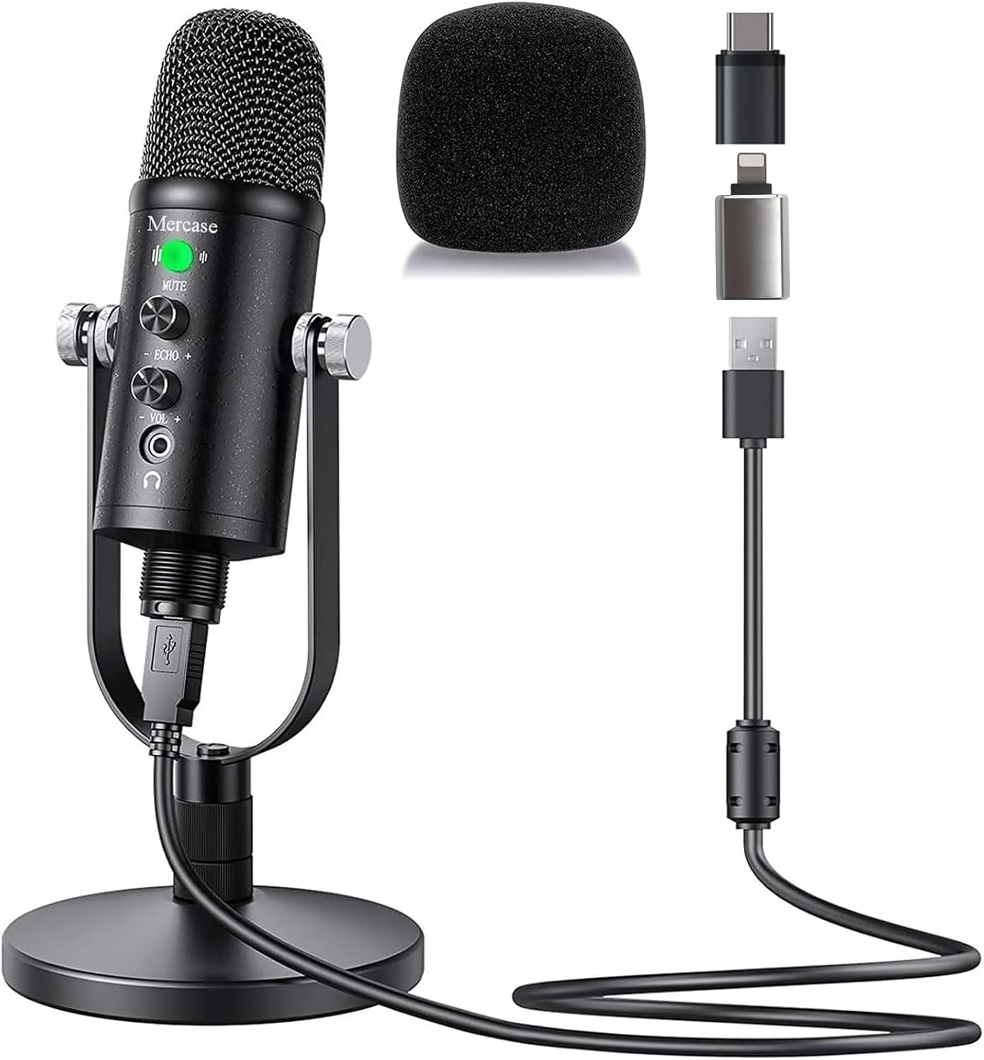 Mercase USB Condenser Microphone for PC, Mac, Phones, PS4/PS5 – Plug & Play Studio Mic with Mute Button & Noise Reduction – for Recording, Streaming, Podcasting, Gaming, Zoom, TikTok, YouTube