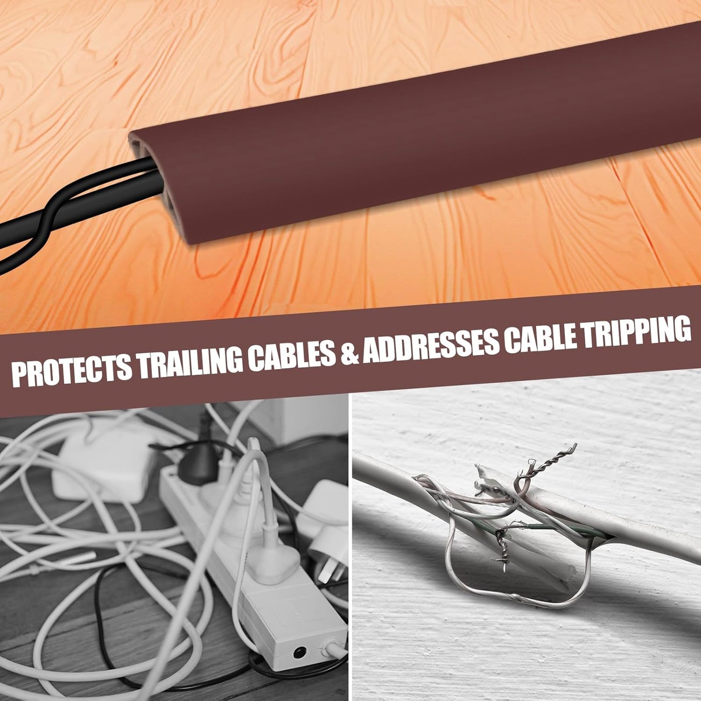 Floor Cord Cover Cavity 0.8"x0.37" Self Adhesive Cord Hider, 10FT Low Profile Cable Management, Extension Strip Protector for Wires, Prevent Cable Trips for Offices, Gyms, Exhibitions（Coffee）