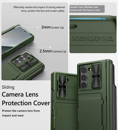 Vihibii for Samsung Galaxy Z Fold 6 Wallet Case with S Pen Holder & Card Holder & Camera Lens Cover & Hinge Protection & Front Screen Protector, Heavy Duty Phone Case for Samsung Z Fold 6 5G, Green