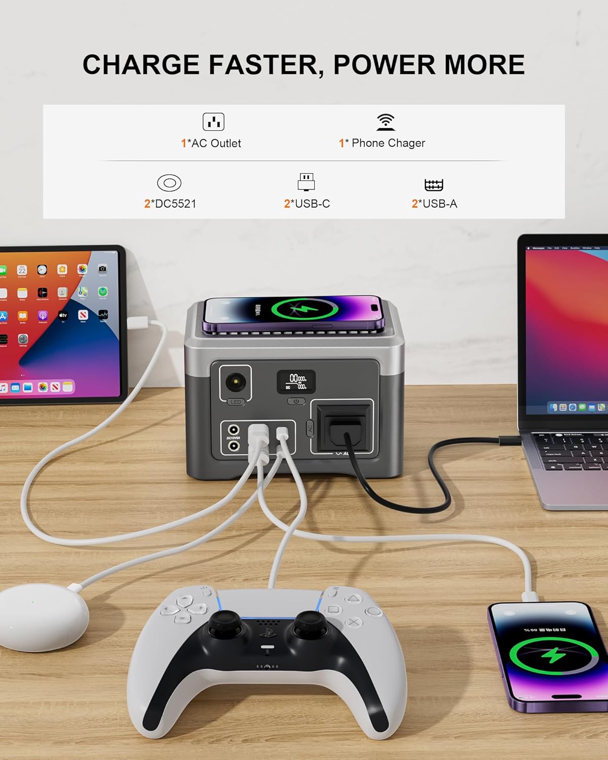 Portable Power Station 192Wh Outdoor Generator with AC Outlet 100W(200W Surge) Power Bank for Home Backup Outdoor Emergency RV Van Hunting, 3.9lb, Music Player&LED Lights LiFePO4 Battery