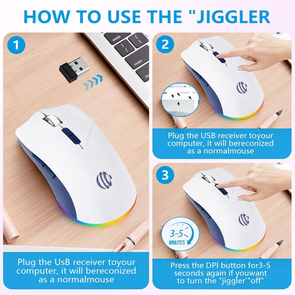 Wireless Bluetooth Mouse, 2.4G and Bluetooth 5.2 Ergonomic Rechargeable USB Optical Mouse, 3 Adjustment DPI，1600 DPI Dual Mode Silent Wireless Mouse for Mac，Laptop, PC, Windows.(White)