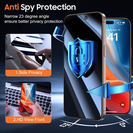 UniqueMe for iPhone 16 Pro Max Privacy Screen Protector, [Military Grade Shatterproof & 9H+ Hardness] Privacy Screen 16 Pro Max Tempered Glass Full Coverage Protection, 2 Packs