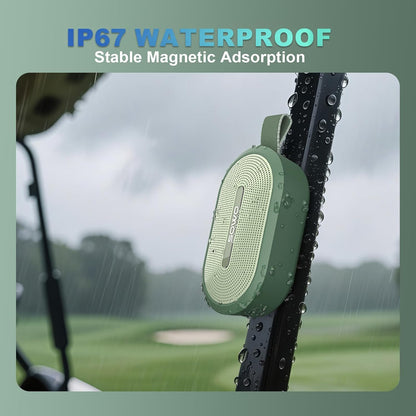 SOWO Wireless Portable Small Speaker, Ultra Magnetic Bluetooth Speaker for Golf Cart, Coverless IP67 Waterproof, 24 H Playtime, Pro Sound, Clip Hanging Design for Outdoor, Indoor - Green