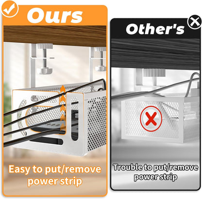 Under Desk Cable Management Tray, 15.7'' No Drill Steel Desk Cable Organizers, Wire Management Tray Cable Management Rack (1 Pack-White)