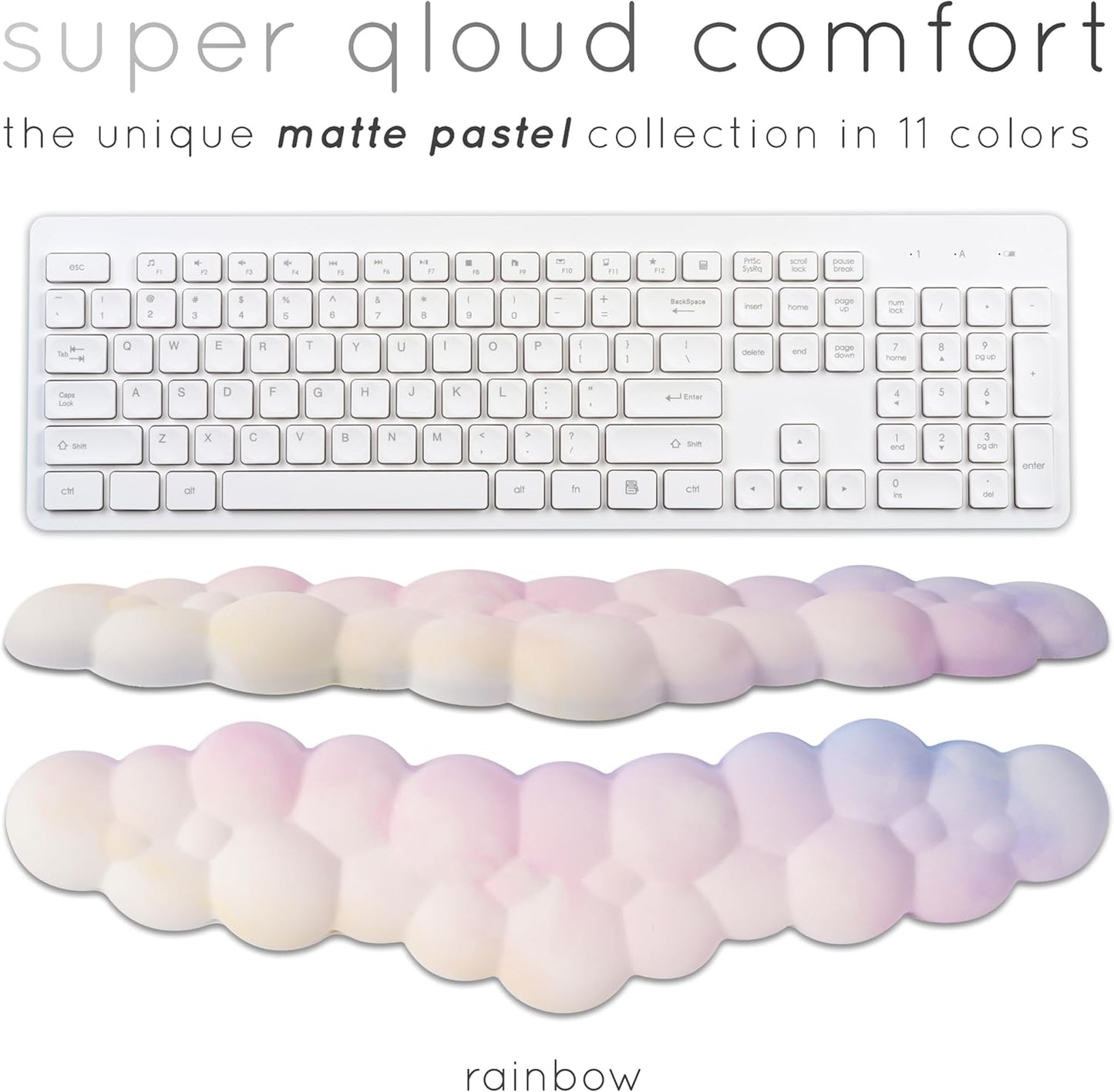 Qloud Cloud Wrist Rest Keyboard Wrist Rest for Computer Keyboard Pad, Cloud Keyboard Wrist Rest, Wrist Pad for Keyboard, Memory Foam, Non Slip Base, Comes with Mouse Pad - Rainbow