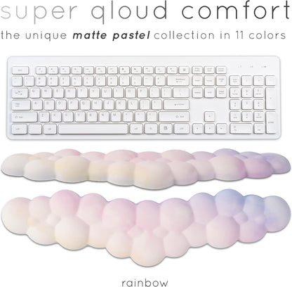 Qloud Cloud Wrist Rest Keyboard Wrist Rest for Computer Keyboard Pad, Cloud Keyboard Wrist Rest, Wrist Pad for Keyboard, Memory Foam, Non Slip Base, Comes with Mouse Pad - Rainbow