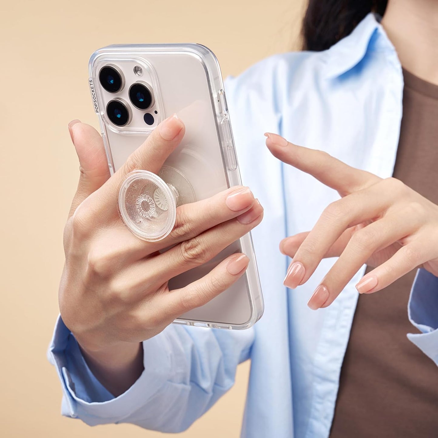 PopSockets Translucent Phone Grip with Expanding Kickstand, PopSockets for Phone, Adhesive Grip, Translucent PopGrip - Clear Glitter Silver