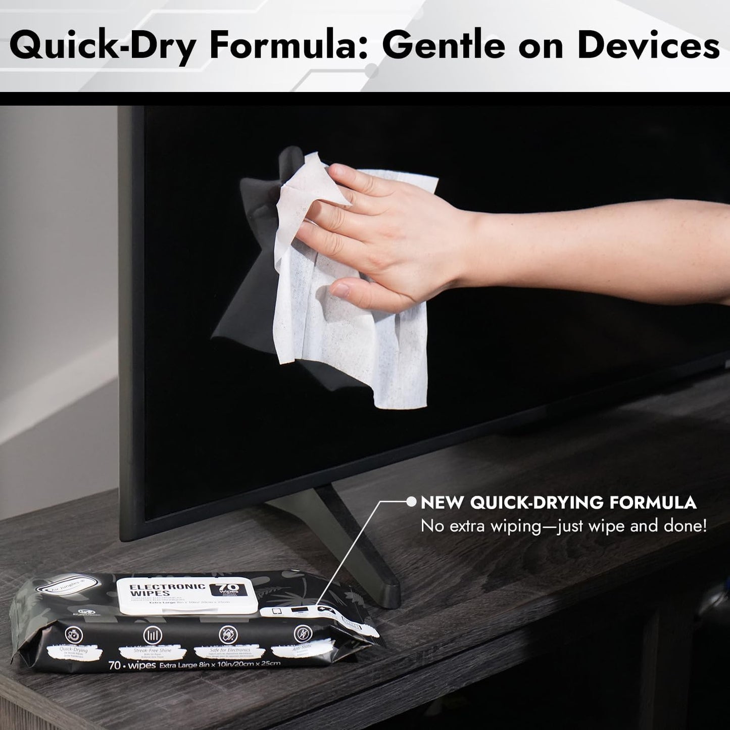 Air Jungles Electronic Screen Cleaning Wipes 70 Count (Pack of 3), Large 8"x10" Cleaner Wipes for Phones, Laptops, Monitors, TVs, Tablets, Glasses, Keyboards, Computer,Quick Dry