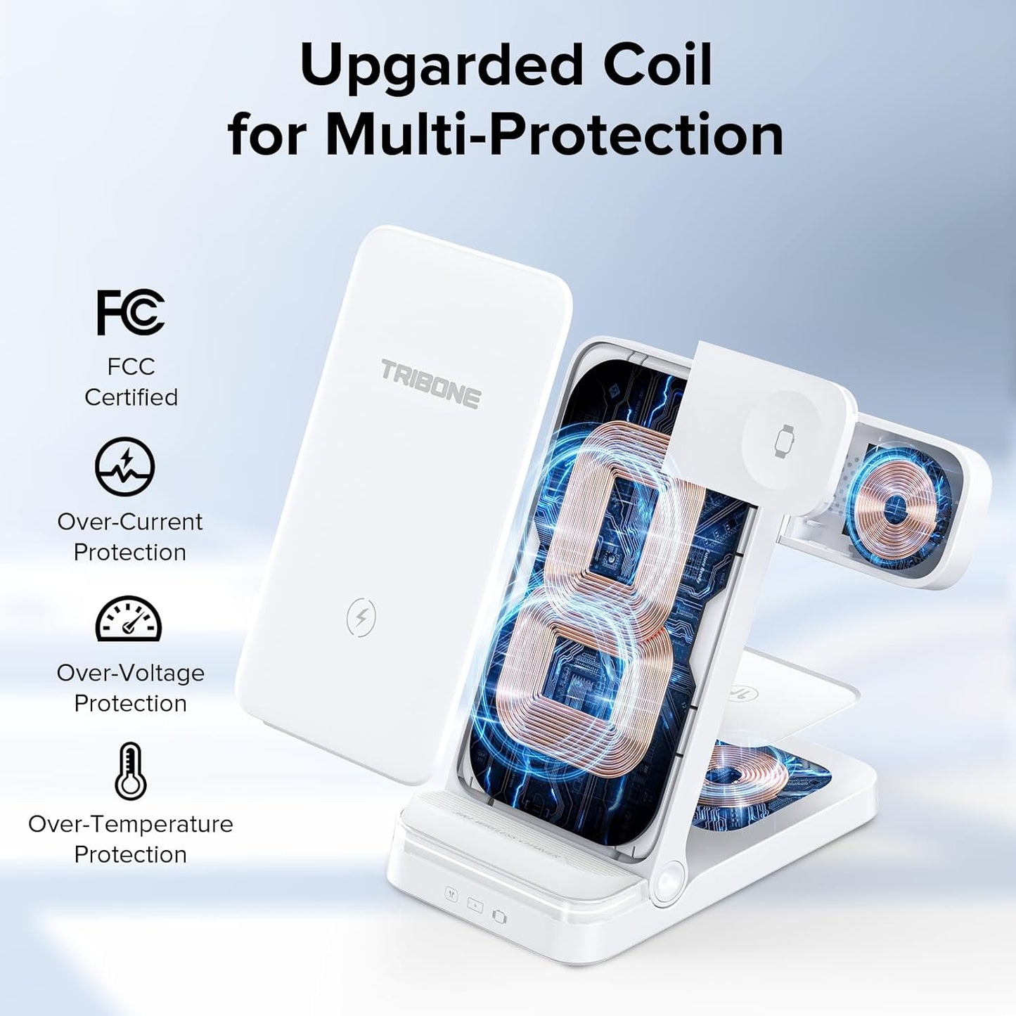 Wireless Charger, Tribone 3 in 1 Foldable Fast Charger for iPhone 17 16 15 14 13 12 11 Pro Max XR XS 8 Plus, for Apple Watch 11 10 9 8 7 6 5 4 3 2 SE Ultra,for AirPods Pro 4 3 2 (White)