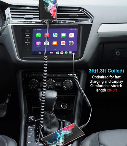 Coiled USB C to C Cable 100W 3FT for Car, Coiled USB C Cable for iPhone 16, Short USB Type C Fast Charging Cable for iPhone 15/Pro Max/Plus/Samsung Galaxy S23, Compatible All Type C Devices -Black