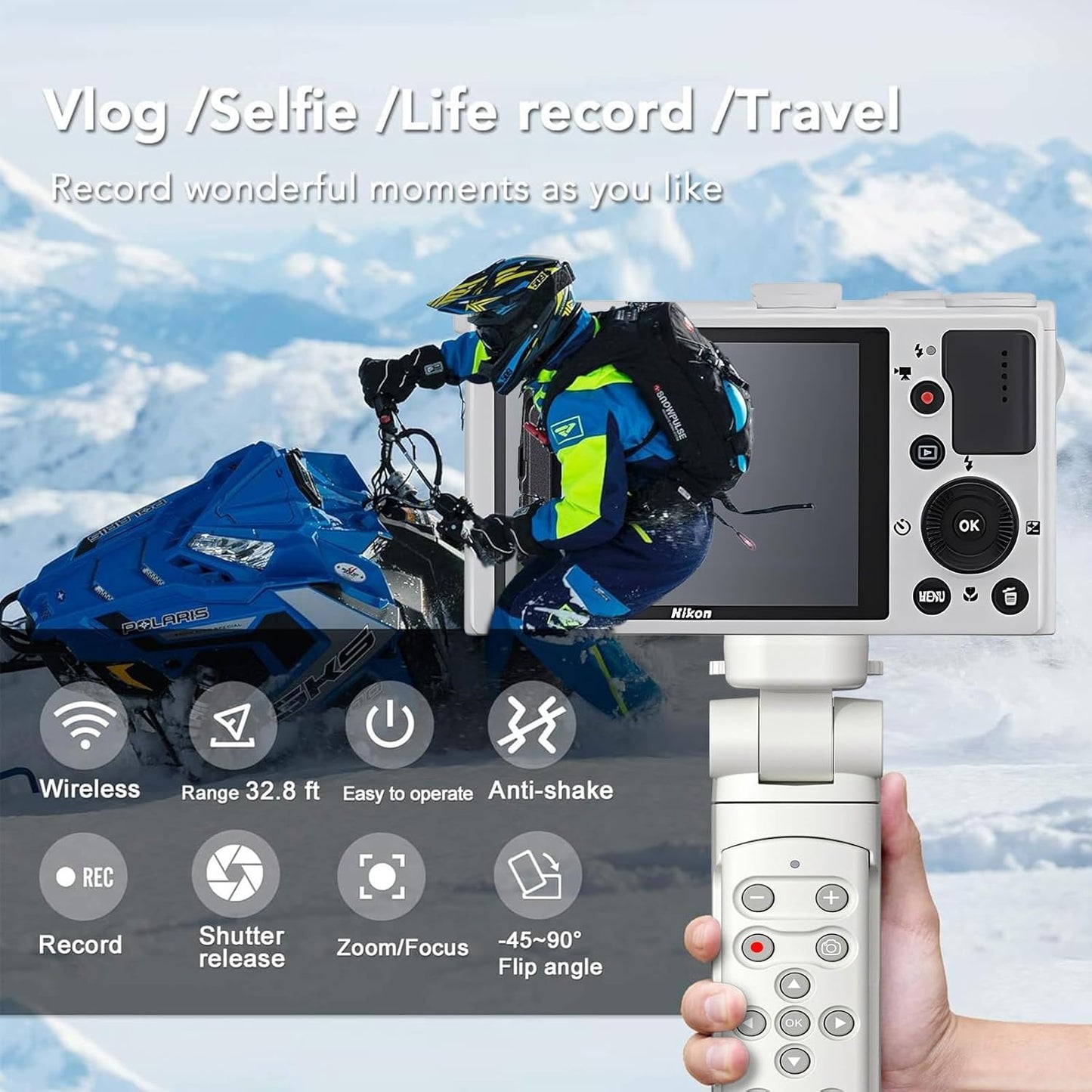 AODELAN Remote Control Wireless Shooting Grip Tripod Grip for Nikon Z50, P1000, B600, A1000, P950 (Withe)