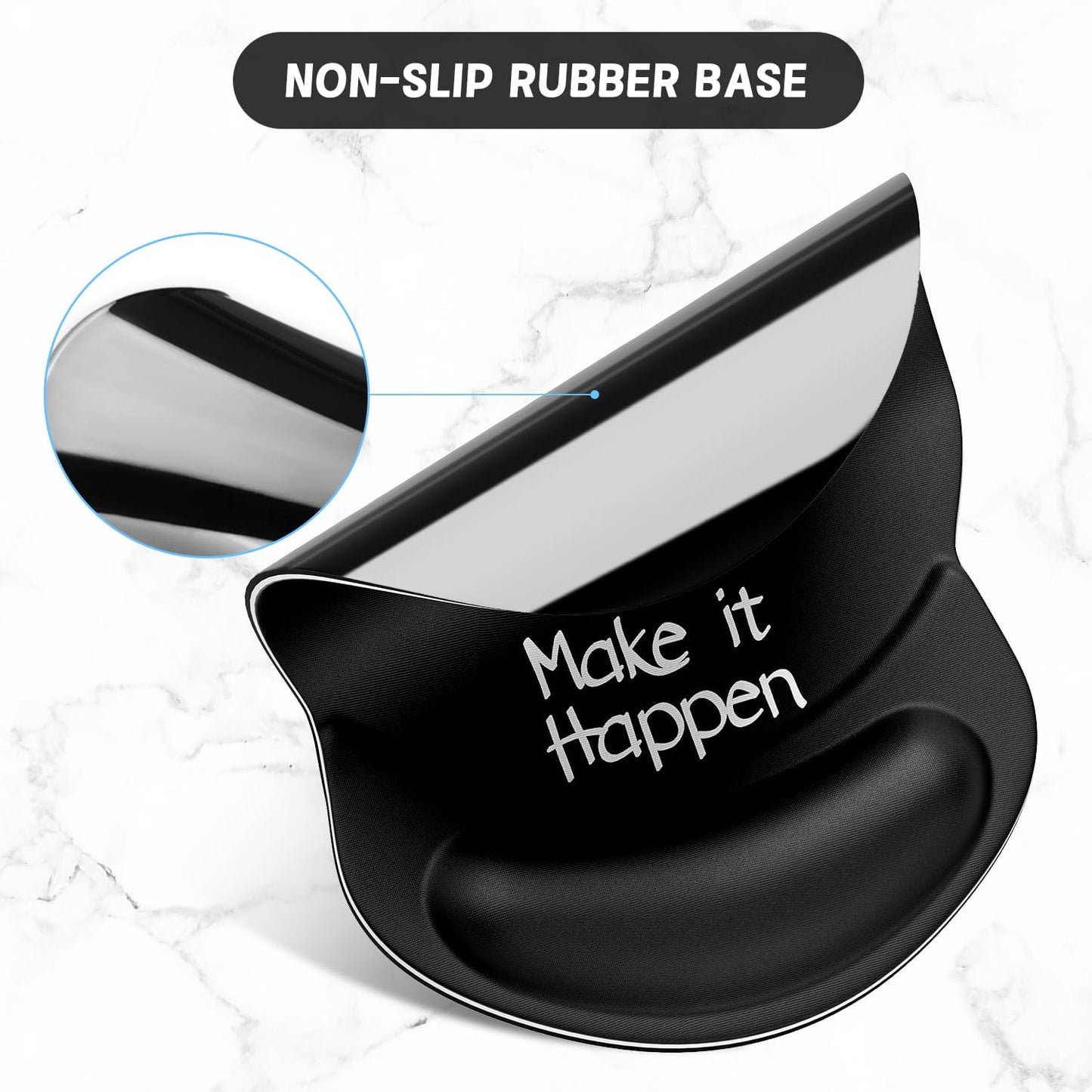 ITNRSIIET Ergonomic Mouse Pad with Gel Wrist Support Small Wrist Rest Smooth Surface Non-Slip PU Base Comfortable Office Supplies Pain Relief, 8.7 x 7.2 inches, Inspirational Quote Black