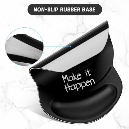 ITNRSIIET Ergonomic Mouse Pad with Gel Wrist Support Small Wrist Rest Smooth Surface Non-Slip PU Base Comfortable Office Supplies Pain Relief, 8.7 x 7.2 inches, Inspirational Quote Black