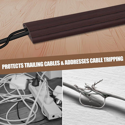 Floor Cord Cover Cavity 0.8"x0.37" Self Adhesive Cord Hider, 10FT Low Profile Cable Management, Extension Strip Protector for Wires, Prevent Cable Trips for Offices, Gyms, Exhibitions（Black Wood）