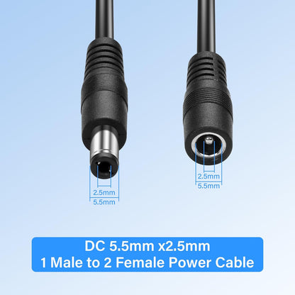PNGKNYOCN DC 5.5x2.5mm 1 Male to 2 Female Power Supply Splitter Cord 30CM, Y Splitter Adapter Cord ，for CCTV Cameras DVR, LED Light Strip (2-Pack)