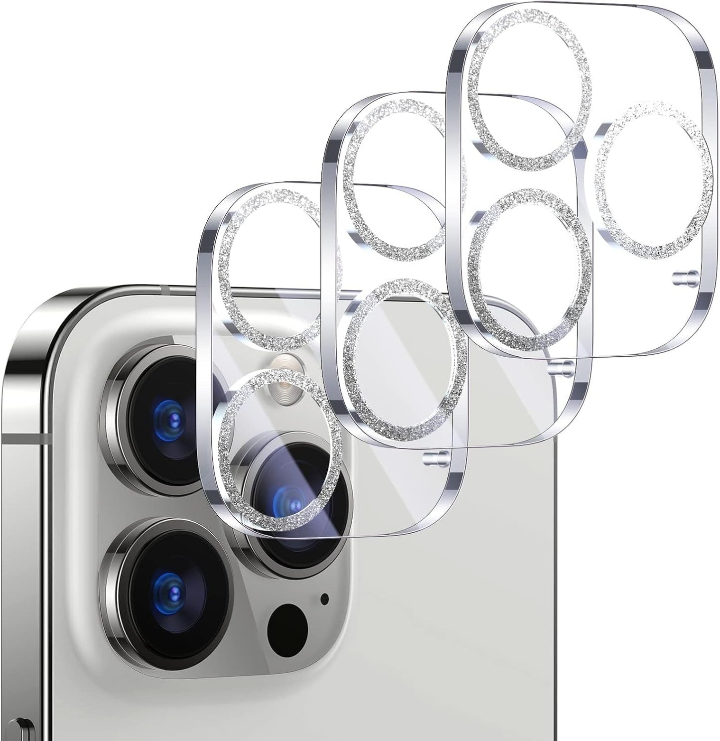UniqueMe 3 Pack Compatible for iPhone 14 Pro Max/iPhone 14 Pro Camera Lens Protector,[[Scratch-Resistant] Case Friendly]- Silver