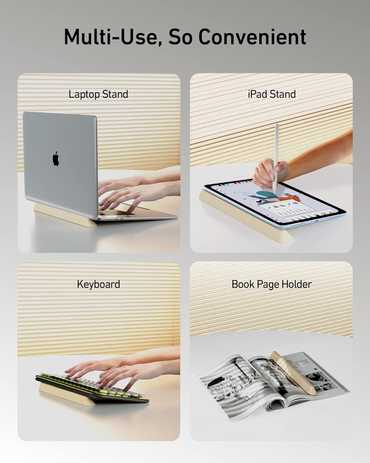 3 in 1 Silicone Laptop Stand, Keyboard Riser for Ergonomic Typing/Reading, Portable Laptop Cooling Stand, for Home Office School and Travel, Oval Base, Bright Beige