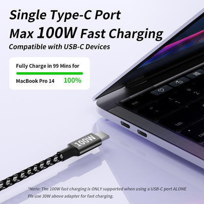 100W USB C Cable, Multi Charging Cable Fast Charging 5FT, 3 in 1 USB C Charger Cable with E-Mark Chip, Multi Charger Cord with Type-C, Micro USB, IP Port for iPhone16/15/MacBook/iPad/Samsung (1Pack)