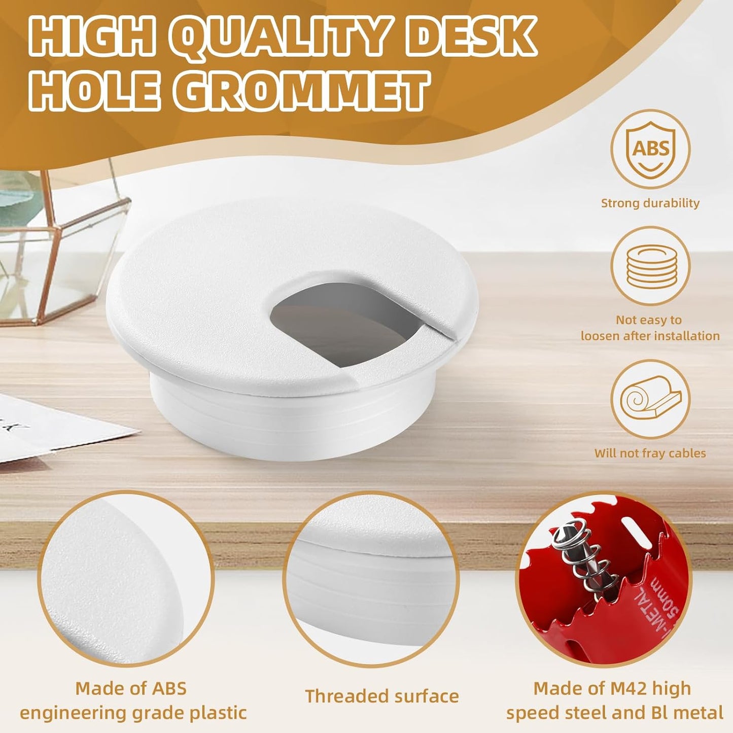 Desk Grommet 1.5 Inch (38 mm) 10 Pieces, Desk Hole Cover for Cables White, ABS Plastic Grommet Hole Cover with Hole Saw for Wires Cables Through The Countertop by XIOGZAXI