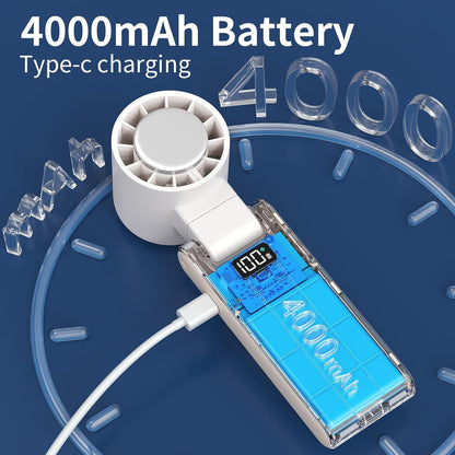 OTPEIR Portable Handheld Turbo Fan with Cooling Tech, Digital Display, 100-Speed Control, Rechargeable 4-in-1 Personal Fan for Travel, Outdoor, Office (White)