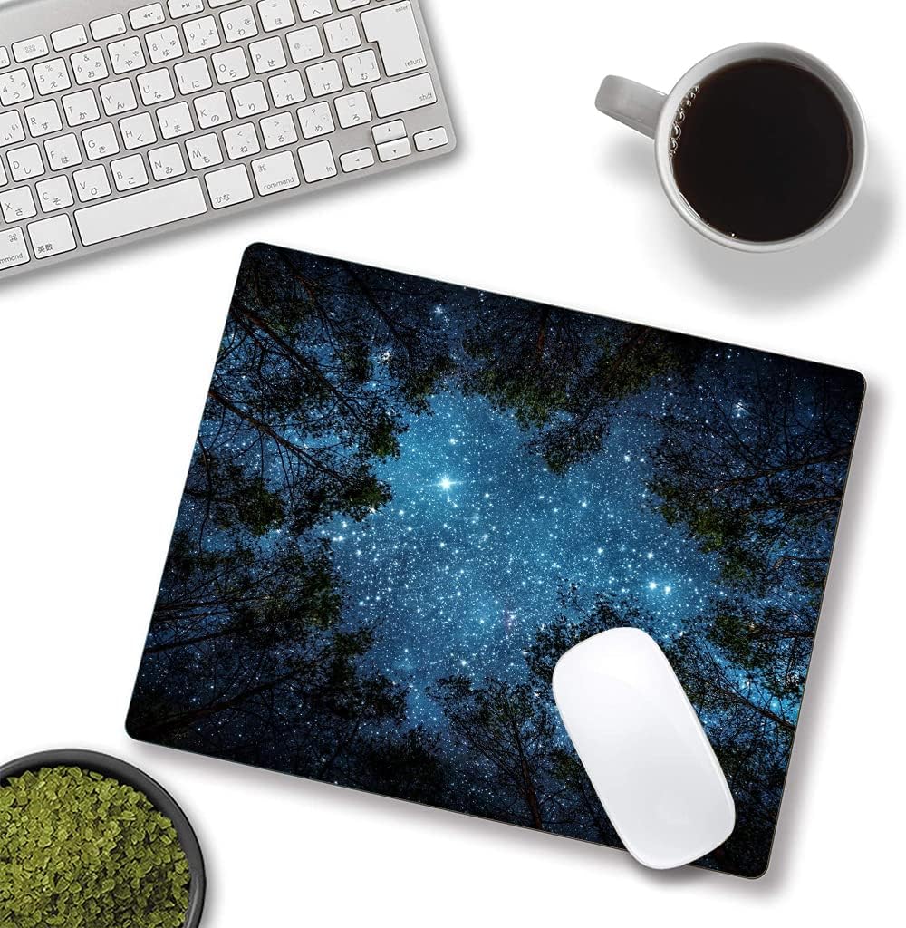 Mouse Pad, Forest Mouse Pad, Square Waterproof Mouse Pad Non-Slip Rubber Base MousePads for Office Laptop, 9.5"x7.9"x0.12" Inch(Starry Night Forest)