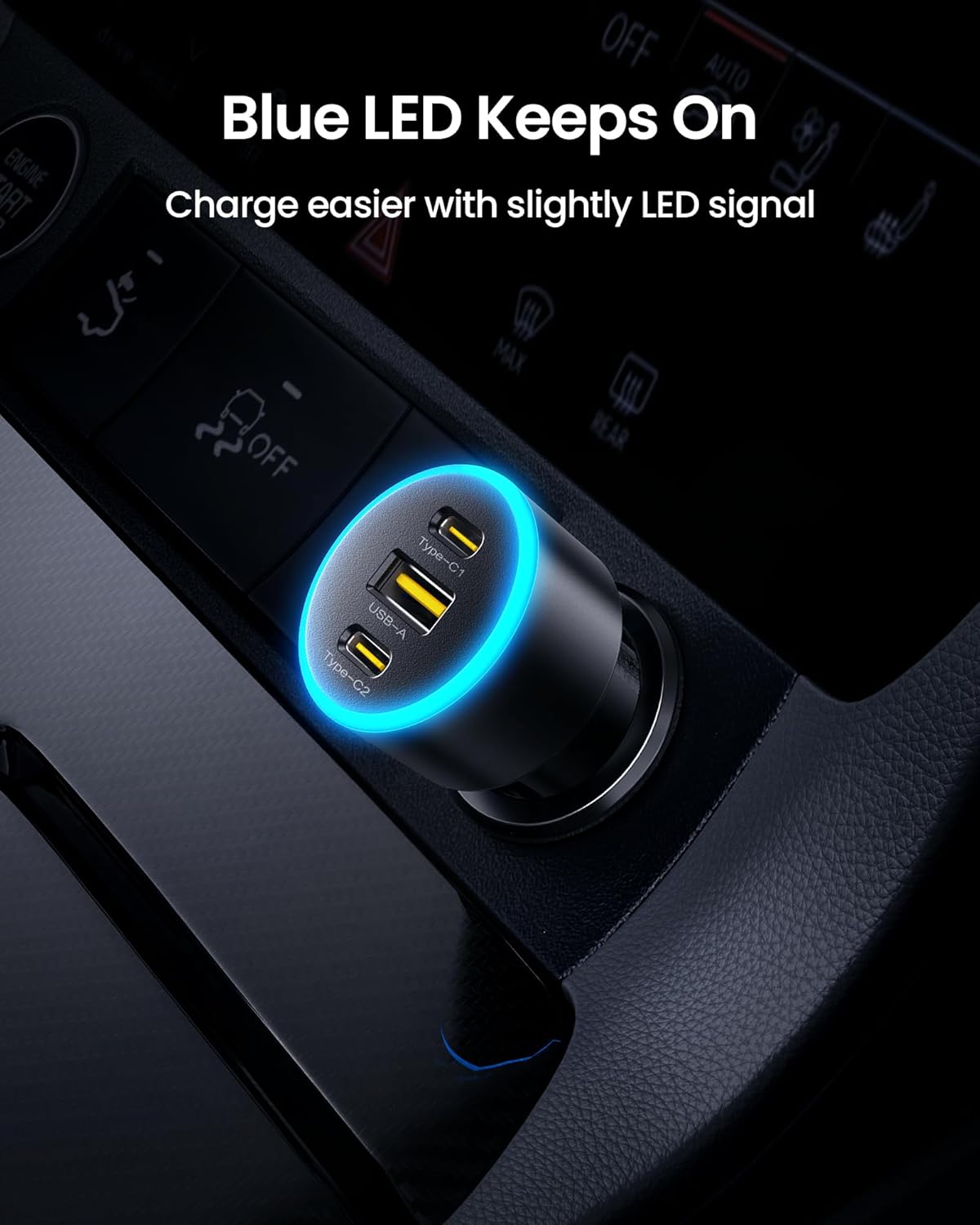 PISEN 60W 3-Port USB C Car Charger - PD30W & QC3.0 Fast Charging, Multi Device Compatible, LED Indicator, Durable Design, Safety Certified for iPhone 16/15/14/13/12 Series
