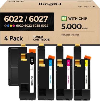 6022 6027 Toner Cartridge Set 4-Pack High-Yield Replacement for 106R02759 106R02756 106R02757 106R02758 Compatible for Xerox Phaser 6020 6022 WorkCentre 6025 6027 Printer Ink Black Cyan Magenta Yellow