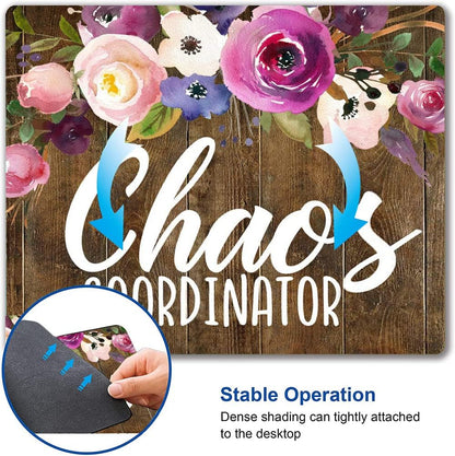 Mouse Pad, Chaos Coordinator Quotes Vintage Watercolor Floral Mouse Pad, Square Waterproof Mouse Pad Non-Slip Rubber Base MousePad