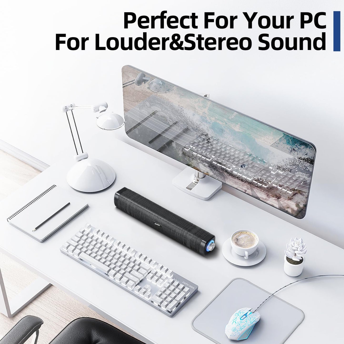 USB Computer Speakers,Computer Speakers with 3.5 mm aux,Wired USB Powered & Colorful LED Lights with Switch Button,Surround Sound Portable SoundBar for Monitor Laptop Phone(Black)