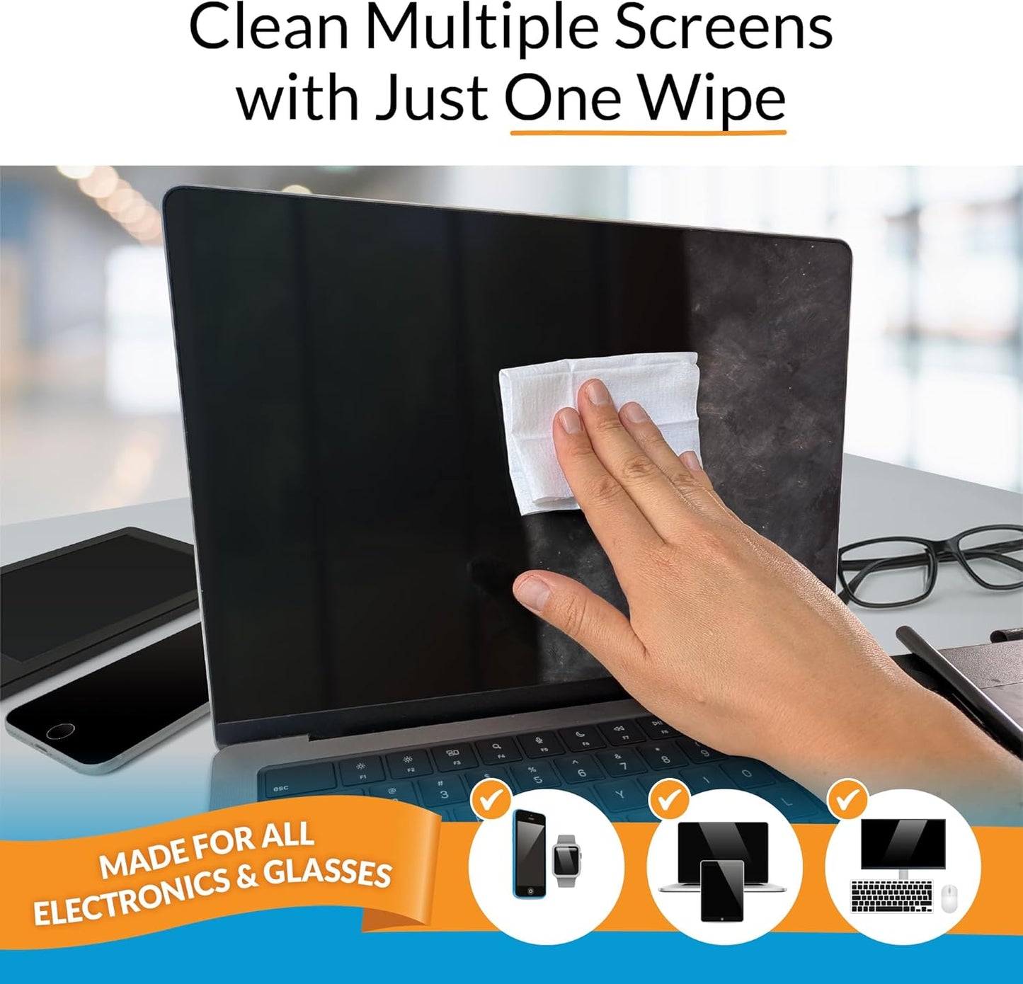 Screen Cleaner Wipes by iCloth – Individually Wrapped – Travel Size – Streak-Free (24 Large Wipes)