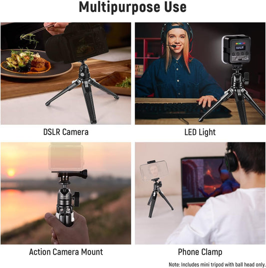 NEEWER Mini Metal Table Tripod with 360° Ball Head, Supports Vertical Recording and Handle, Portable Travel Tripod with 1/4 Inch Screw for Camera Mobile Phone Action Cam, Max. Load 3 kg, TP29
