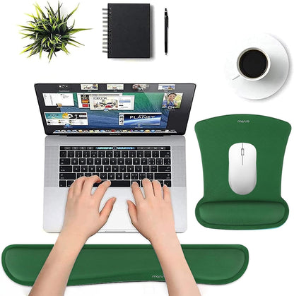 MOSISO Wrist Rest Support for Mouse Pad & Keyboard Set, Ergonomic Mousepad Non-Slip Base Home/Office Pain Relief & Easy Typing Cushion with Neoprene Cloth & Raised Memory Foam, Jungle Green